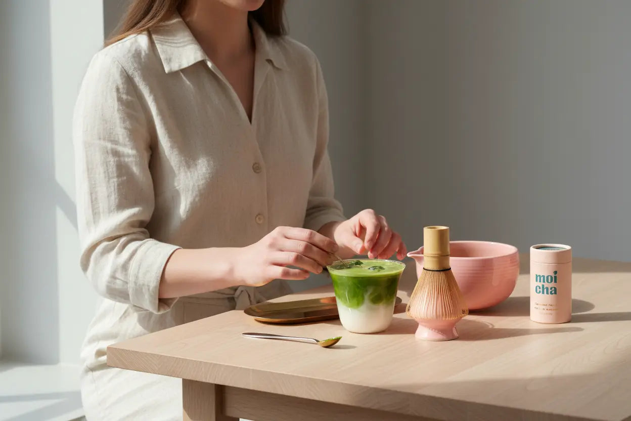 Moicha Ceremonial Set with matcha latte
